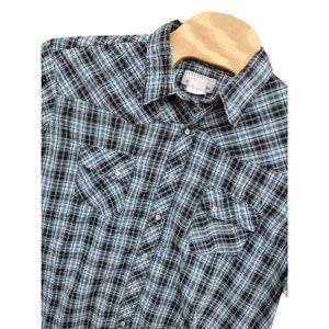 Wrangler Wrancher Men's‎ Western Fashion Blue Plaid Size 2X Shirt,  Snap Button,